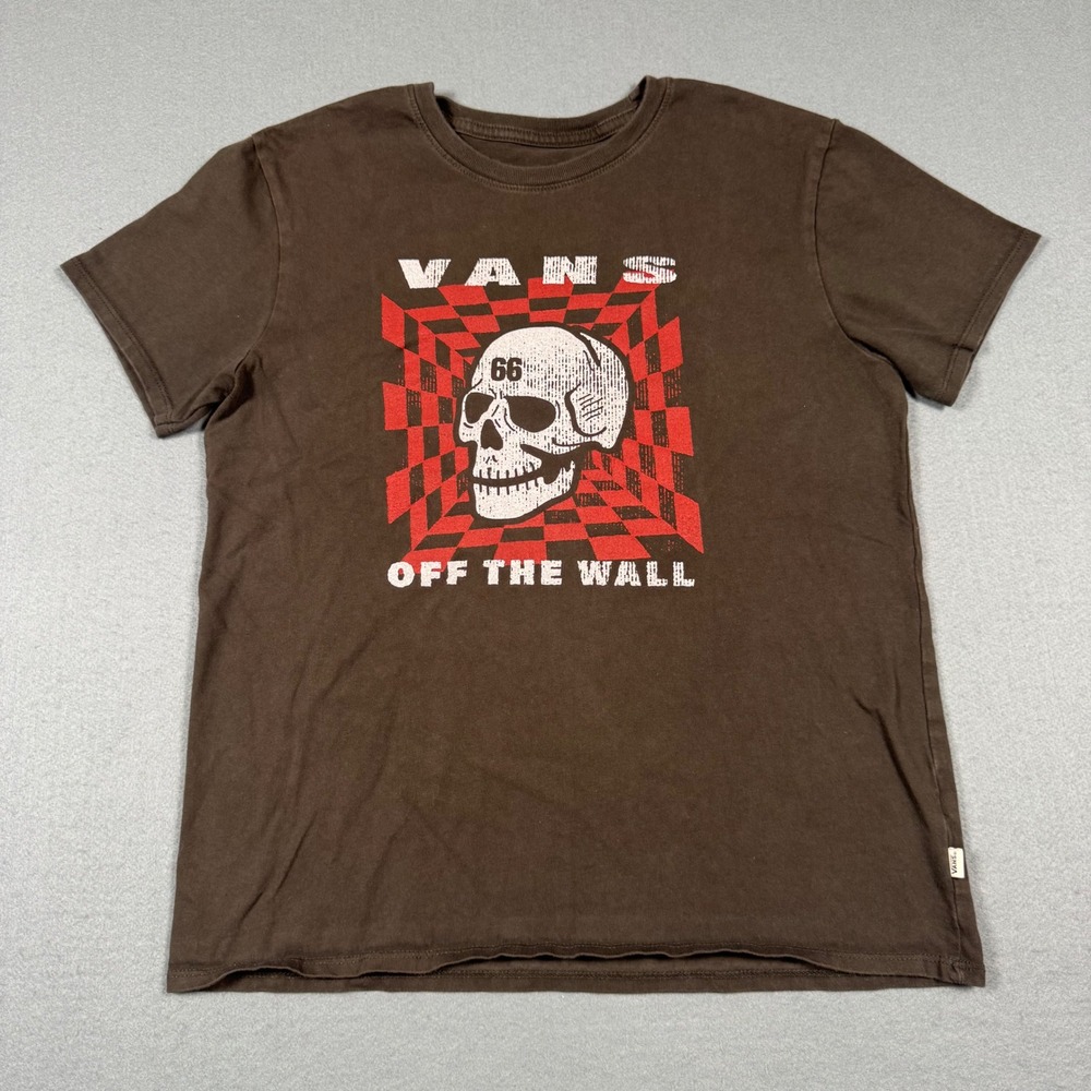 Vans Off The‎ Wall Skull 66 Graphic T-Shirt Charcoal Gray Red Checkered Mens S